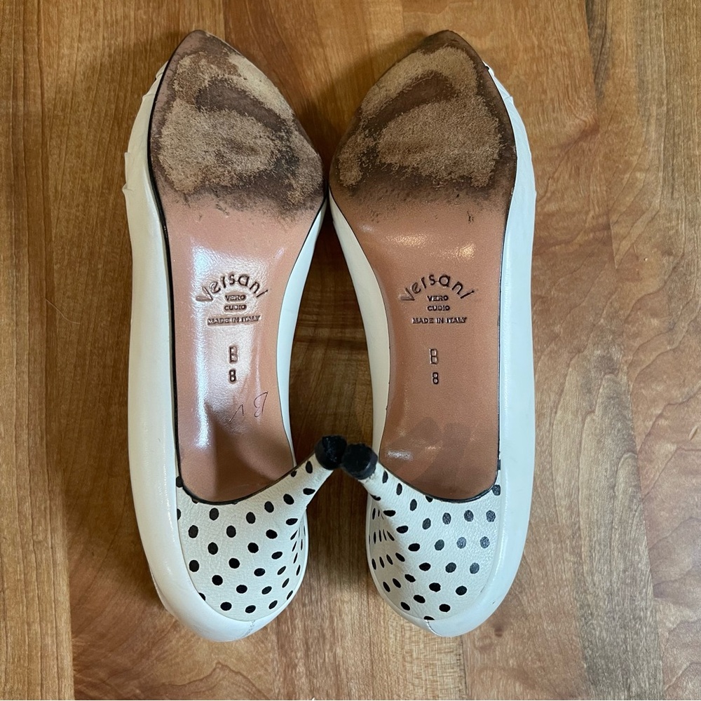 Vintage Versani Pumps Polka Dot Leather Black White Made in Italy 3" Heels 8 - Picture 5 of 8